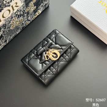Uubags Lady Dior Glycine Wallet Black Cannage Lambskin 11x7.5x3cm