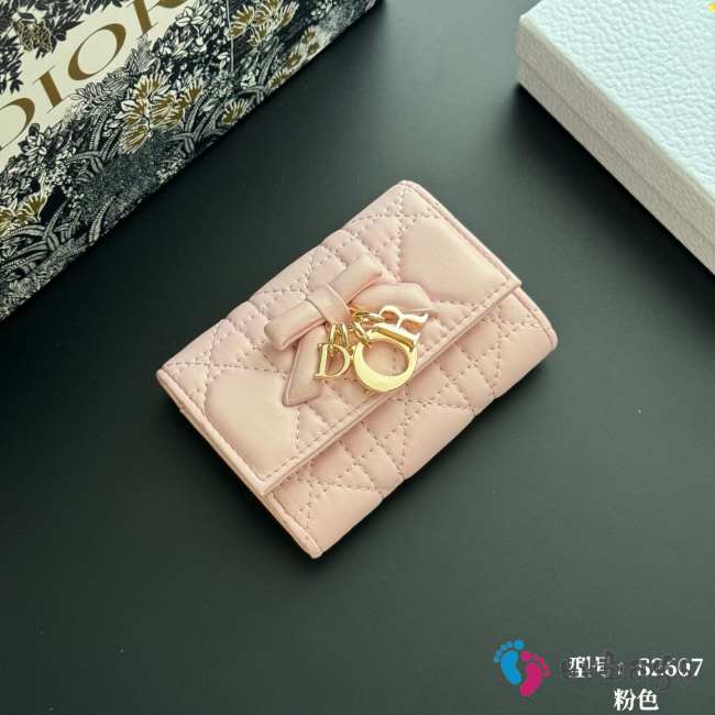 Uubags Lady Dior Glycine Wallet Pale Pink Cannage Lambskin 11x7.5x3cm - 1