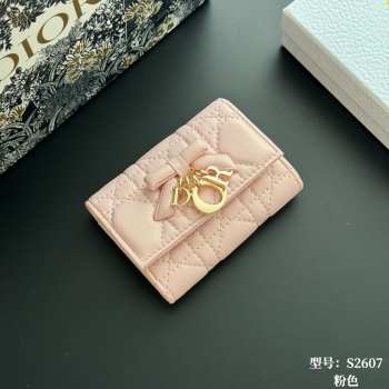 Uubags Lady Dior Glycine Wallet Pale Pink Cannage Lambskin 11x7.5x3cm