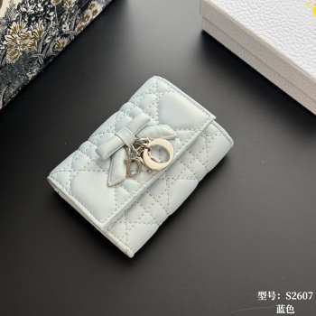 Uubags Lady Dior Glycine Wallet Light Blue Cannage Lambskin 11x7.5x3cm