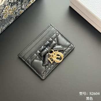 Uubags Lady Dior Freesia Card Holder Black Cannage Lambskin 10.5x8x0.5cm