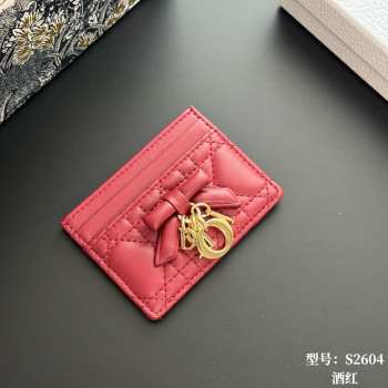 Uubags Lady Dior Freesia Card Holder Red Cannage Lambskin 10.5x8x0.5cm