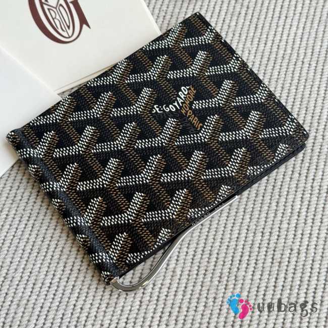 Uubags Goyard Saint-Thomas Bifold Money Clip Card Holder Goyardine Canvas Black & Tan 11x2x9cm - 1