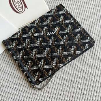 Uubags Goyard Saint-Thomas Bifold Money Clip Card Holder Goyardine Canvas Black & Tan 11x2x9cm