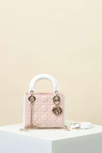 Uubags Mini Lady Dior Bag Powder Pink & White Cannage Lambskin 17x15x7cm