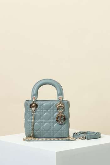 Uubags Mini Lady Dior Bag Tourmaline Blue Cannage Lambskin 17x15x7cm