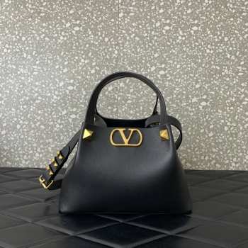 Uubags Valentino Garavani Small Soft Leather Shopping Bag In Black 25x15x17.5cm