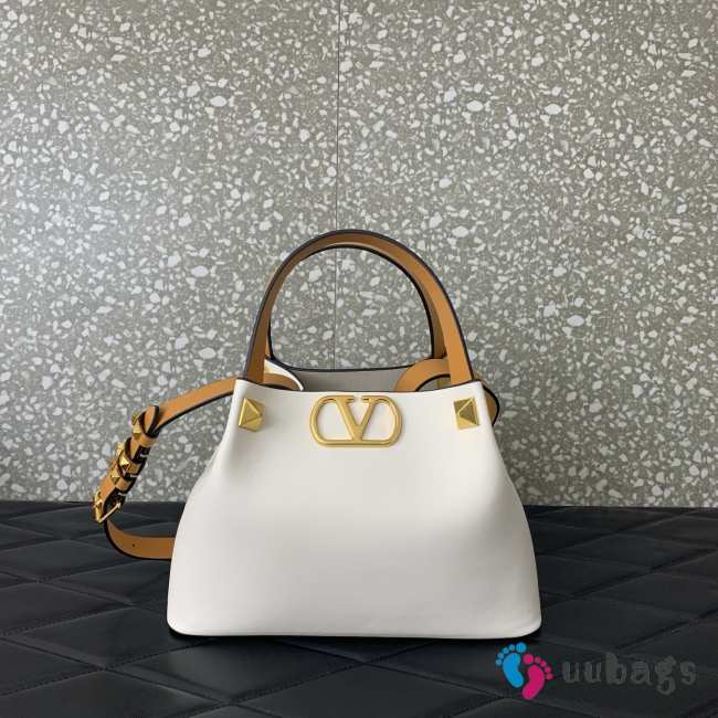 Uubags Valentino Garavani Small Soft Leather Shopping Bag In Ivory 25x15x17.5cm - 1