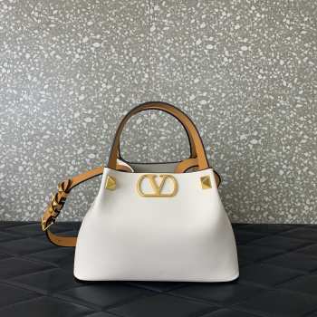 Uubags Valentino Garavani Small Soft Leather Shopping Bag In Ivory 25x15x17.5cm
