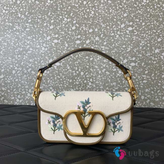 Uubags Valentino Garavani Locò Small Linen Bag With Embroidery Natural/Multicolor 20x11x5cm - 1
