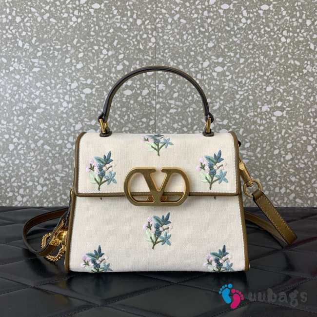 Uubags Valentino Garavani Vsling Small Handbag In Linen With Embroidery Natural/Multicolor 22x17x9cm  - 1