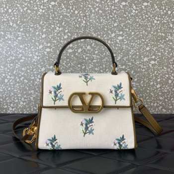 Uubags Valentino Garavani Vsling Small Handbag In Linen With Embroidery Natural/Multicolor 22x17x9cm 