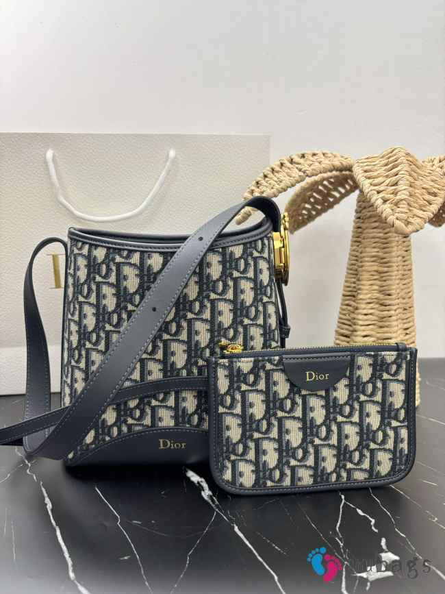 Uubags Small Dior Medaillon Bucket Bag Blue Dior Oblique Jacquard 19x18x12.5cm - 1