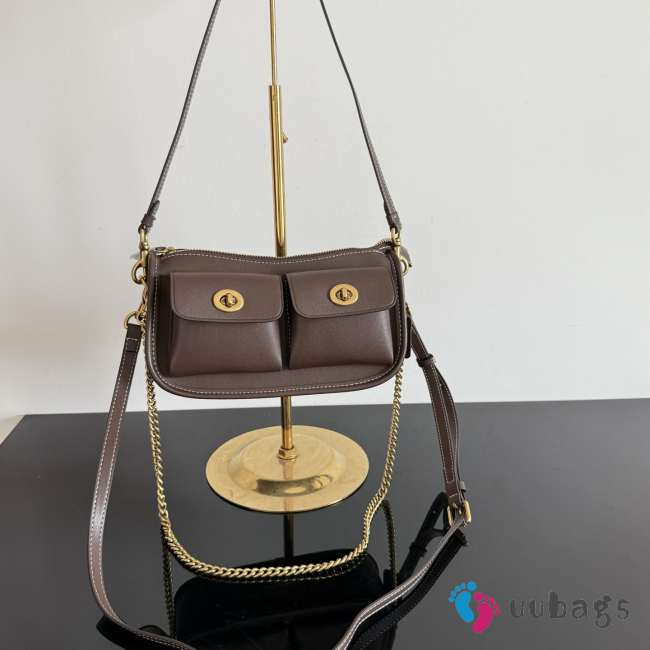 Uubags Coach Twin Turnlock Waverly Bag In Dark Chocolate 22x13x7cm - 1