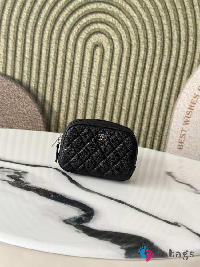 Uubags Chanel Classic Zipped Coin Purse Black Grained Calfskin & Silver-Tone Metal 13x3.5x9cm - 1