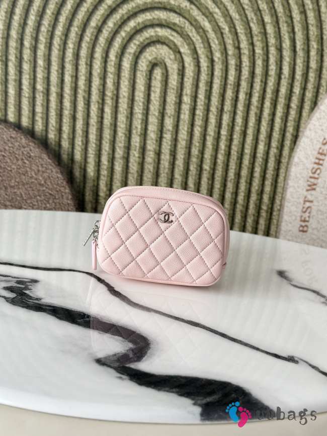 Uubags Chanel Classic Zipped Coin Purse Pink Grained Calfskin & Silver-Tone Metal 13x3.5x9cm - 1