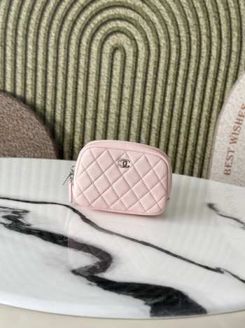 Uubags Chanel Classic Zipped Coin Purse Pink Grained Calfskin & Silver-Tone Metal 13x3.5x9cm