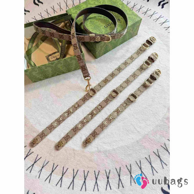 Uubags Gucci small/medium pet collar in sand and brown GG canvas - 1