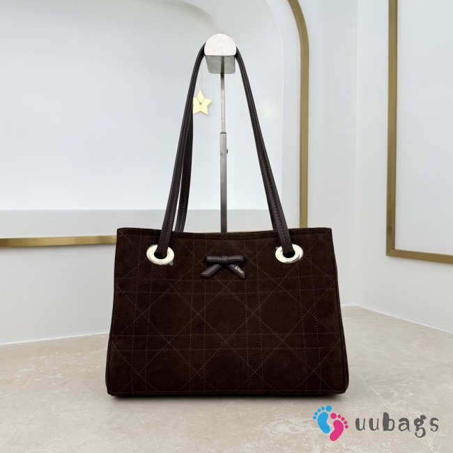 Uubags Small Dior Promenade Shopping Bag Dark Brown Cannage Suede Calfskin 27x19x13.5cm - 1