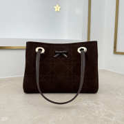 Uubags Small Dior Promenade Shopping Bag Dark Brown Cannage Suede Calfskin 27x19x13.5cm - 5
