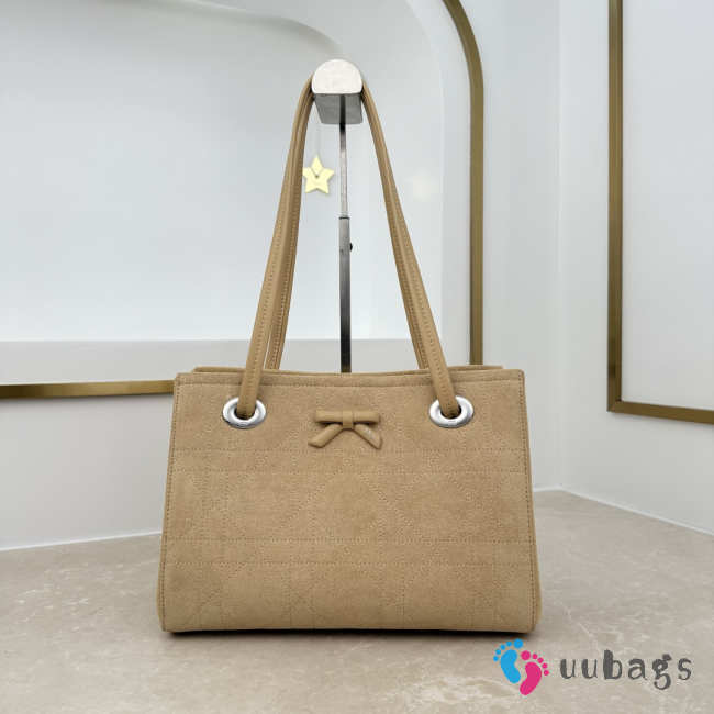 Uubags Small Dior Promenade Shopping Bag Beige Cannage Suede Calfskin 27x19x13.5cm - 1