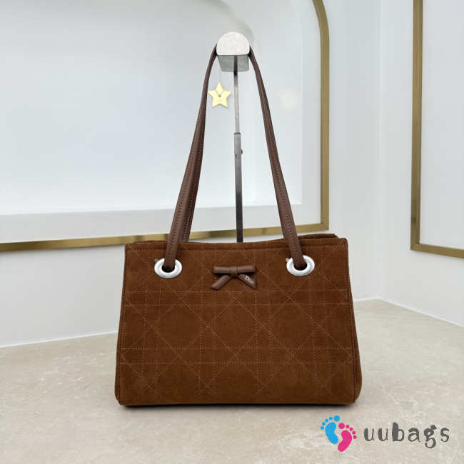 Uubags Small Dior Promenade Shopping Bag Brown Cannage Suede Calfskin 27x19x13.5cm - 1