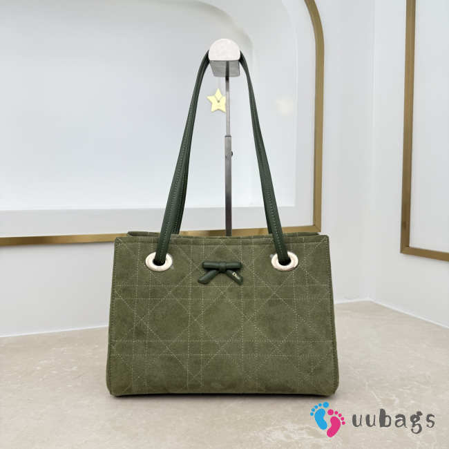 Uubags Small Dior Promenade Shopping Bag Khaki Green Cannage Suede Calfskin 27x19x13.5cm - 1