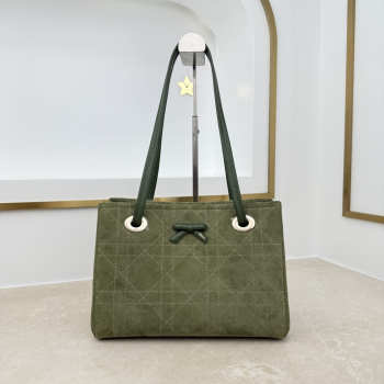 Uubags Small Dior Promenade Shopping Bag Khaki Green Cannage Suede Calfskin 27x19x13.5cm