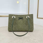 Uubags Small Dior Promenade Shopping Bag Khaki Green Cannage Suede Calfskin 27x19x13.5cm - 3