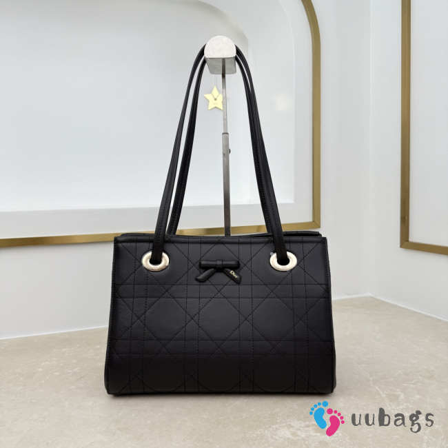 Uubags Small Dior Promenade Shopping Bag Black Flat Cannage Calfskin 27x19x13.5cm - 1