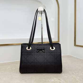 Uubags Small Dior Promenade Shopping Bag Black Flat Cannage Calfskin 27x19x13.5cm