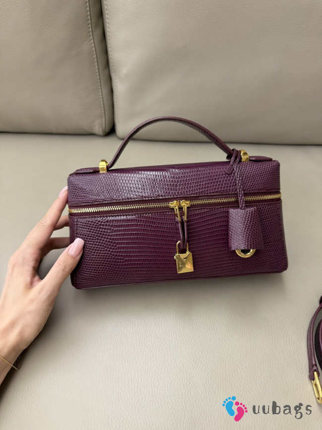 Uubags Loro Piana Extra Pocket L23 Lizard Leather In Deep Plum 23x12x7cm - 1