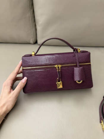 Uubags Loro Piana Extra Pocket L23 Lizard Leather In Deep Plum 23x12x7cm