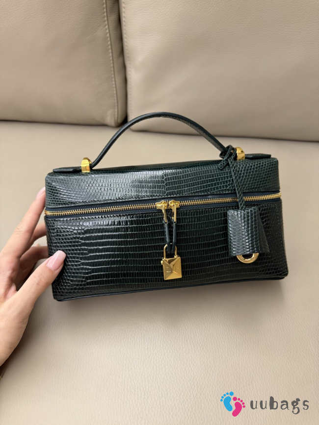 Uubags Loro Piana Extra Pocket L23 Lizard Leather In Dark Green 23x12x7cm - 1
