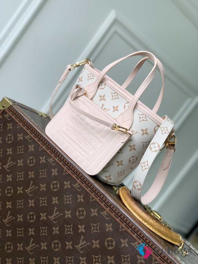 Uubags Louis Vuitton M2A466 Neverfull Inside Out BB Bag Monogram Dune / Pink Cowhide Leather 26.5x16.5x11cm - 1