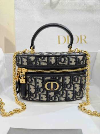 Uubags Dior 30 Montaigne Mini Vanity Case In Blue Dior Oblique Jacquard 16.5x8x9.5cm