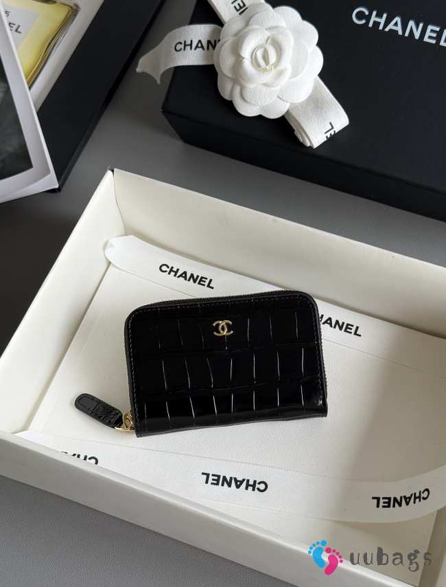 Uubags Chanel Coin Purse In Crocodile Embossed Calfskin & Gold-Tone Metal Black 7.5x11x2cm - 1