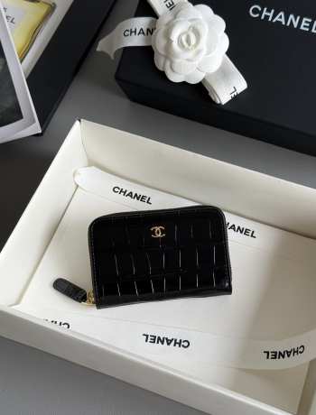 Uubags Chanel Coin Purse In Crocodile Embossed Calfskin & Gold-Tone Metal Black 7.5x11x2cm