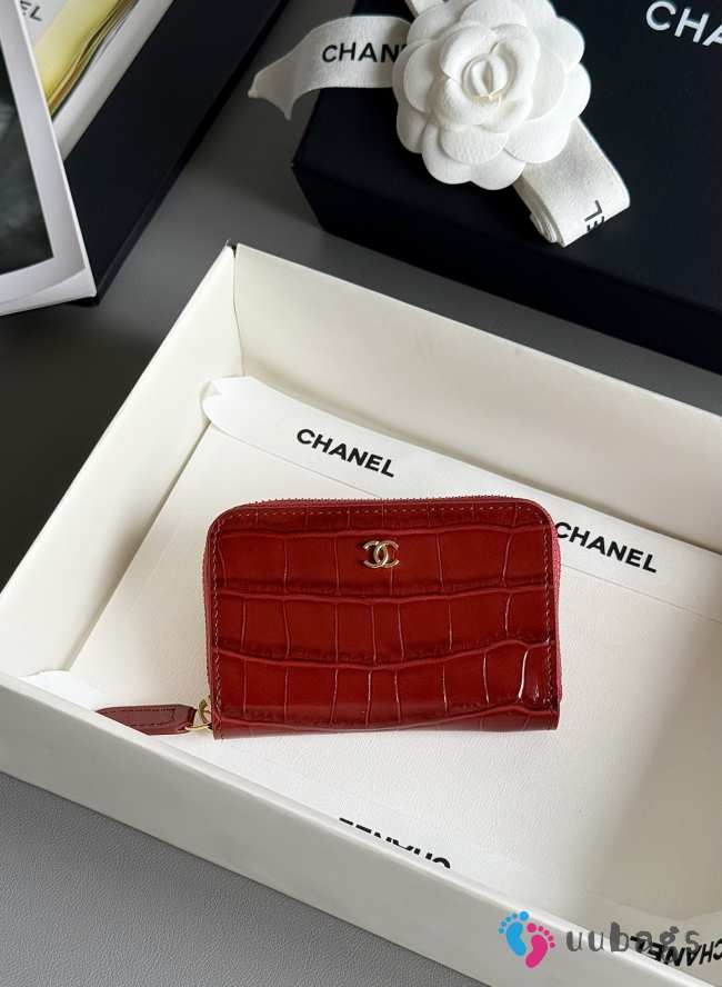 Uubags Chanel Coin Purse In Crocodile Embossed Calfskin & Gold-Tone Metal Burgundy 7.5x11x2cm - 1