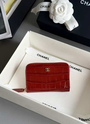 Uubags Chanel Coin Purse In Crocodile Embossed Calfskin & Gold-Tone Metal Burgundy 7.5x11x2cm