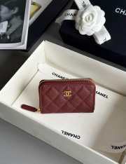 Uubags Chanel Classic Zipped Coin Purse Grained Shiny Calfskin & Gold-tone Metal Burgundy 7.5x11.2cm - 6