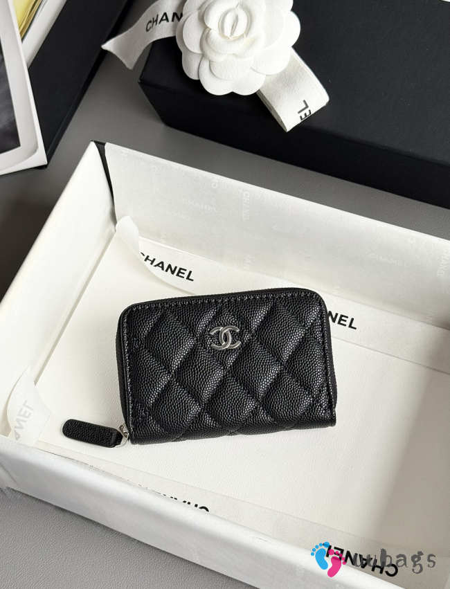 Uubags Chanel Classic Zipped Coin Purse Grained Shiny Calfskin & Gold-tone Metal Black 7.5x11.2cm - 1
