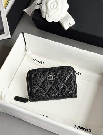 Uubags Chanel Classic Zipped Coin Purse Grained Shiny Calfskin & Gold-tone Metal Black 7.5x11.2cm
