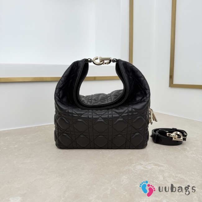 Uubags Dior Always Small Hobo Bag Lambskin Leather Black Caning 22.5x14x7.5cm - 1