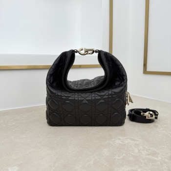 Uubags Dior Always Small Hobo Bag Lambskin Leather Black Caning 22.5x14x7.5cm