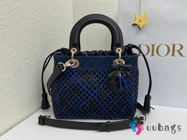 Uubags Lady Dior Medium Bag Black & Navy Blue Braided Calfskin 24x21x12cm - 1