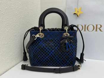 Uubags Lady Dior Medium Bag Black & Navy Blue Braided Calfskin 24x21x12cm