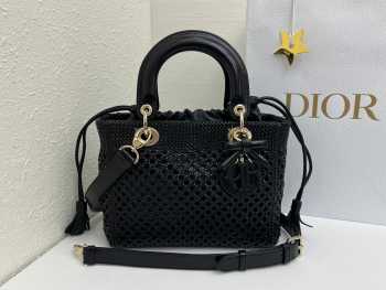 Uubags Lady Dior Medium Bag Black Braided Calfskin 24x21x12cm