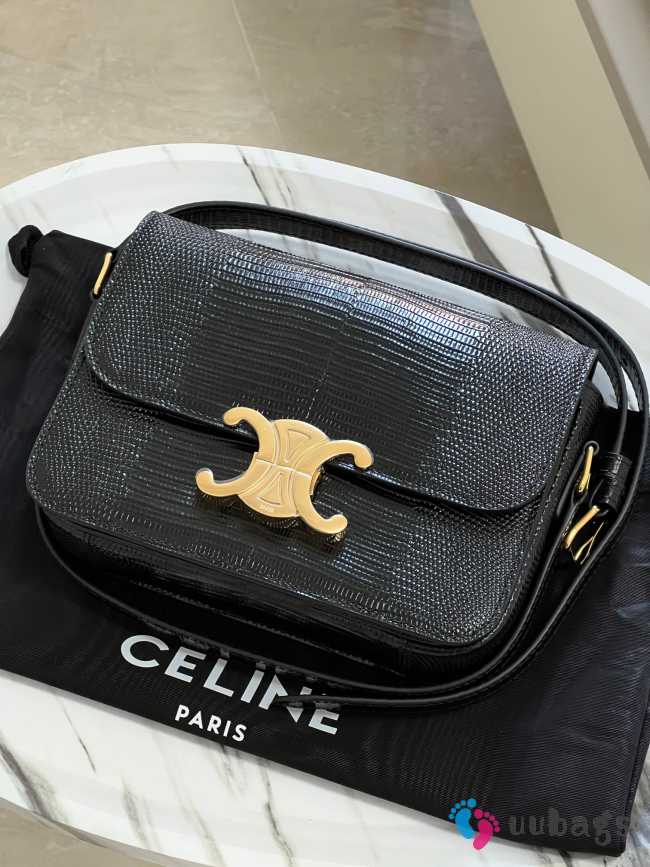 Uubags Celine Medium Teen Triomphe Bag in Black Lizard 18.5x13.5x7cm - 1