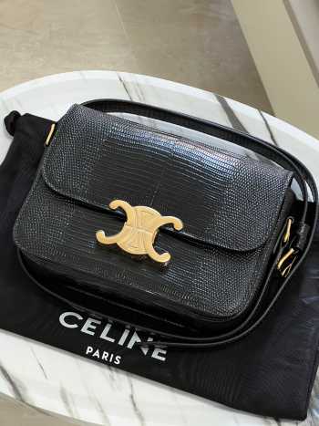 Uubags Celine Medium Teen Triomphe Bag in Black Lizard 18.5x13.5x7cm